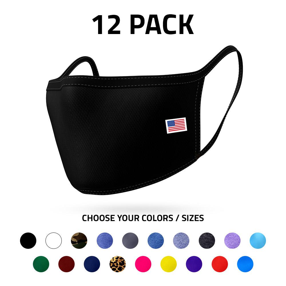 Face Masks Packs Reusable Double Layer Washable Made in USA Wholesale Bulk-12 PACK-
