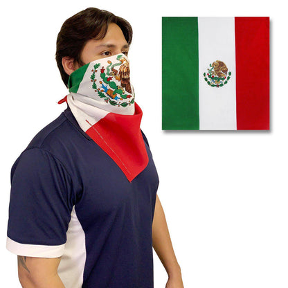 1 Dozen Pack Printed Bandanas 100% Cotton Cloth Scarf Wrap Face Mask Cover-Mexico Flag-