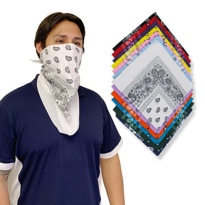 Bandanas 100% Cotton Double-Sided Printed Paisley Cloth Scarf Wrap Face Mask Cover-Black-