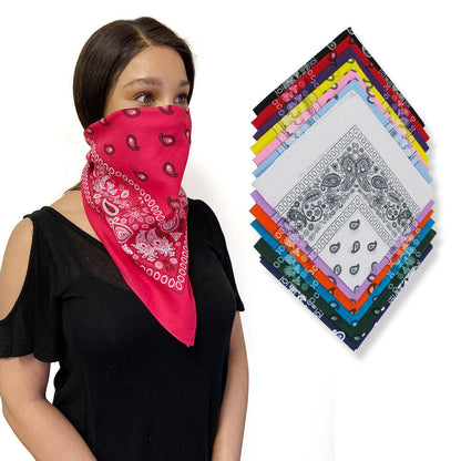 1 Dozen Pack Printed Bandanas 100% Cotton Cloth Scarf Wrap Face Mask Cover-Black-