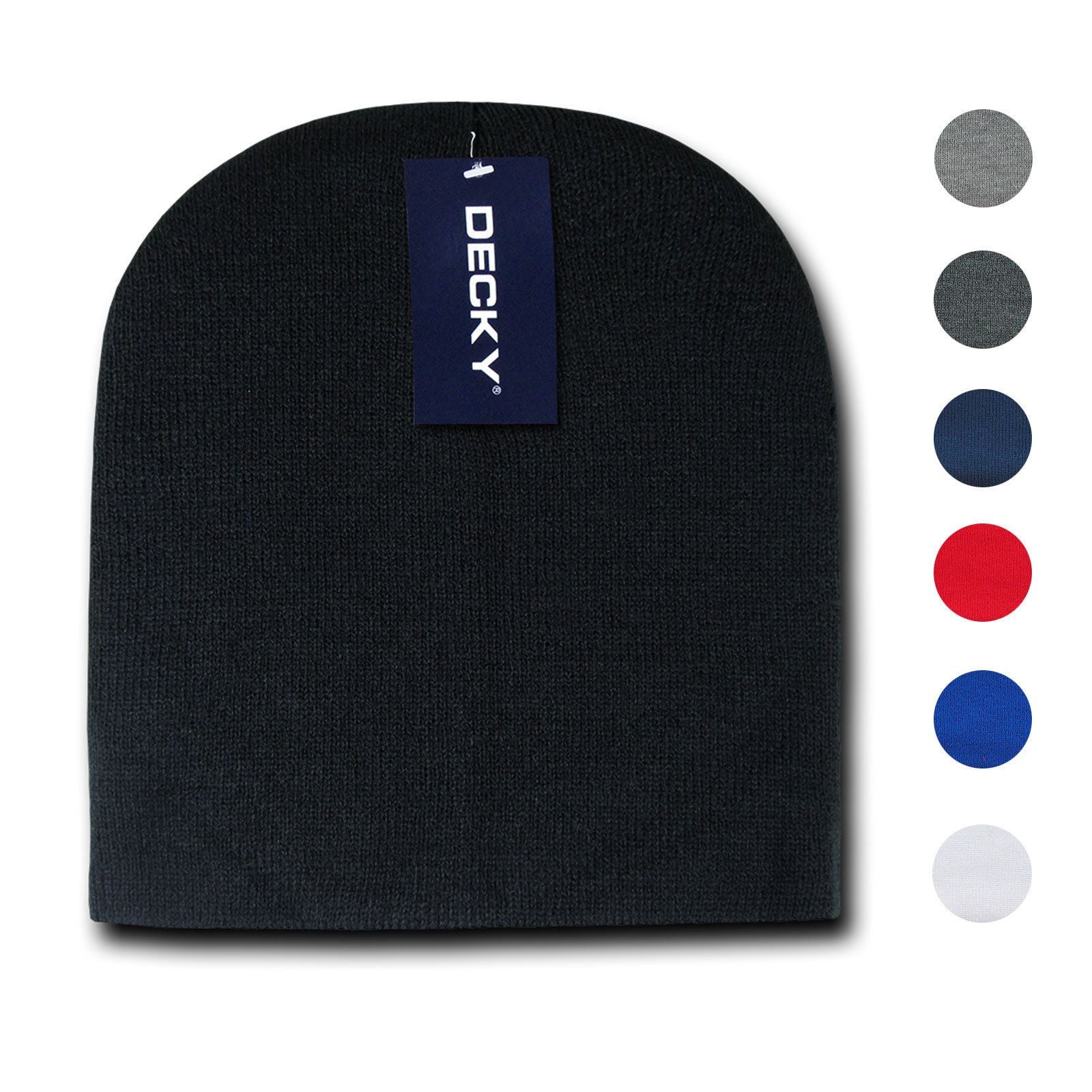 2 Pack Classic Decky Beanies Uncuffed Short Acrylic Skull Warm Winter Unisex-Assorted-