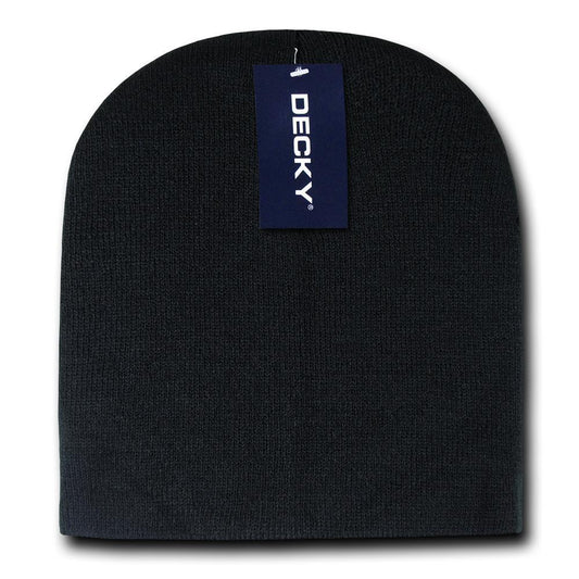 2 Pack Classic Decky Beanies Uncuffed Short Acrylic Skull Warm Winter Unisex-Black-