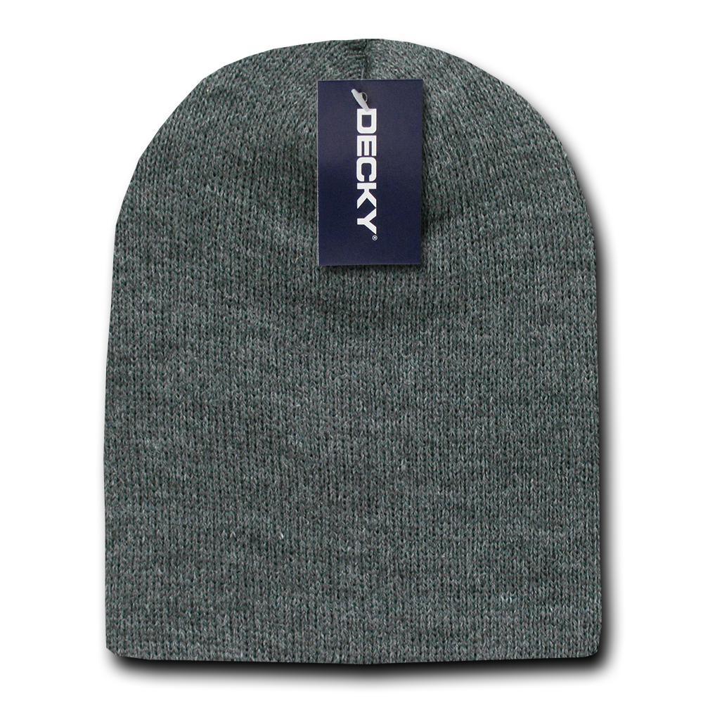 2 Pack Classic Decky Beanies Uncuffed Short Acrylic Skull Warm Winter Unisex-Heather Charcoal-