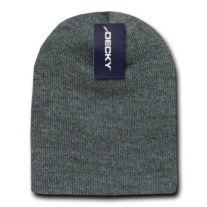 2 Pack Classic Decky Beanies Uncuffed Short Acrylic Skull Warm Winter Unisex-Heather Charcoal-