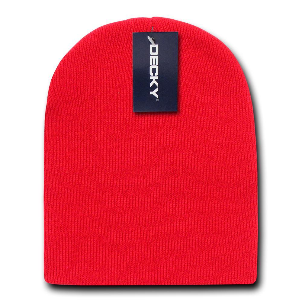 2 Pack Classic Decky Beanies Uncuffed Short Acrylic Skull Warm Winter Unisex-Red-