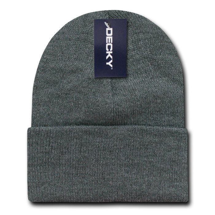 2 Pack New Classic Decky Beanies Cuffed Long Acrylic Skull Warm Winter Unisex-Heather Charcoal-