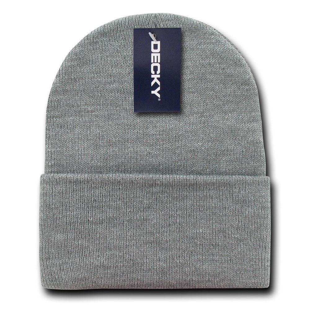 2 Pack New Classic Decky Beanies Cuffed Long Acrylic Skull Warm Winter Unisex-Heather Grey-