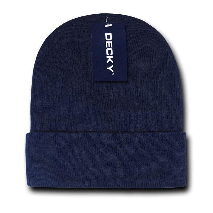 2 Pack New Classic Decky Beanies Cuffed Long Acrylic Skull Warm Winter Unisex-Navy-