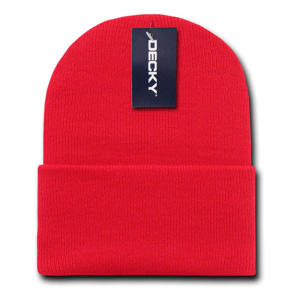 2 Pack New Classic Decky Beanies Cuffed Long Acrylic Skull Warm Winter Unisex-Red-
