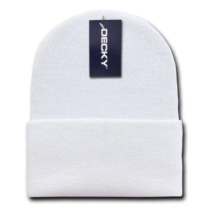 2 Pack New Classic Decky Beanies Cuffed Long Acrylic Skull Warm Winter Unisex-White-