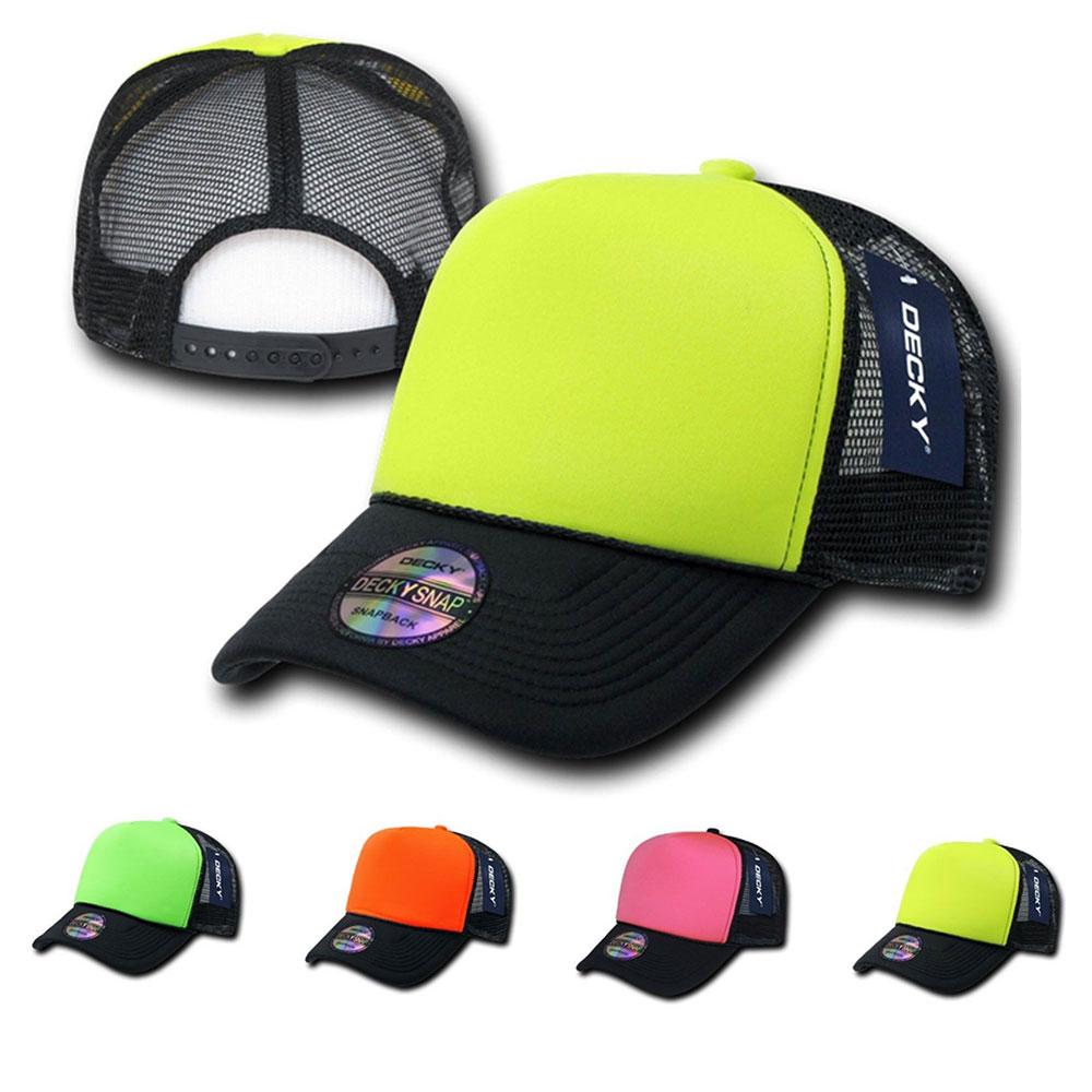 Decky Neon Curved Bill Mesh Trucker Baseball Hats Caps Yellow Pink Green Orange-BLACK / NEON GREEN-