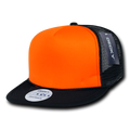 Decky Flat Bill Neon Foam Mesh Trucker Hats Caps Snapback Two Tone Unisex-BLACK / NEON ORANGE-