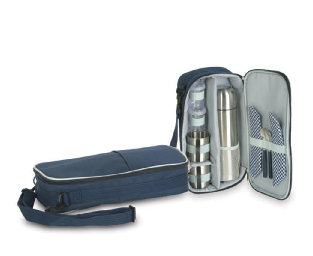Picnic Coffee Travel Bag Set For Two Mugs Spoons Napkins Stainless Steel Thermos Vacuum Flask-