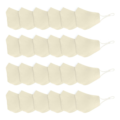 Cotton Face Mask Cloth Masks for Mouth Nose Washable Reusable Double Layer Covering Adjustable Ear Pack Lot-Ivory-24 Pack-