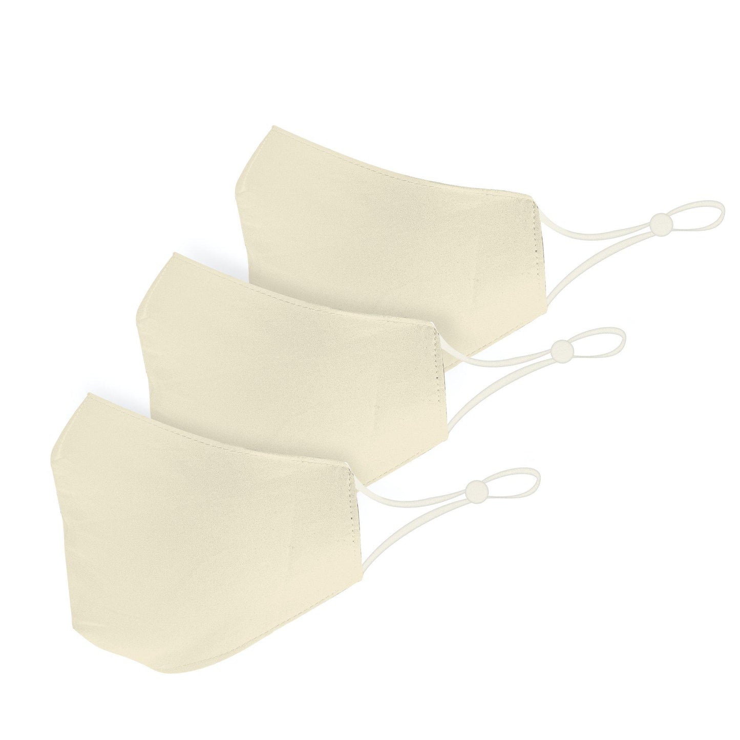 Cotton Face Mask Cloth Masks for Mouth Nose Washable Reusable Double Layer Covering Adjustable Ear Pack Lot-Ivory-3 Pack-