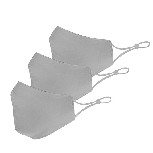 3 Pack Grey Cotton Face Mask Cloth Masks for Mouth Nose Washable Reusable Double Layer Covering Adjustable Ear-