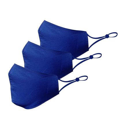 3 Pack Blue Cotton Face Mask Cloth Masks for Mouth Nose Washable Reusable Double Layer Covering Adjustable Ear-