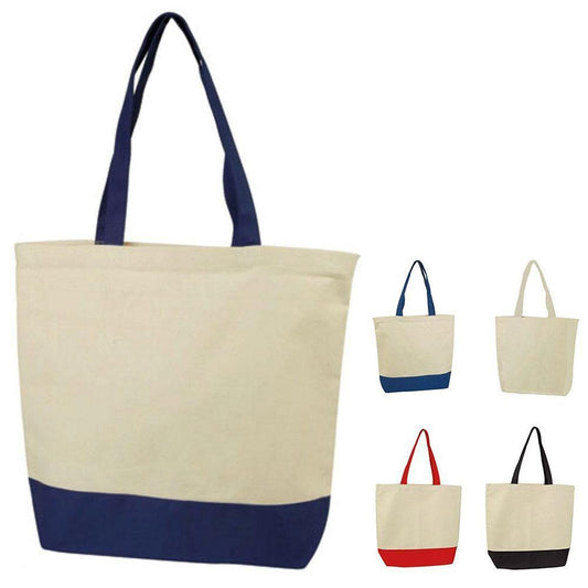 Cotton Canvas Reusable Grocery Shopping Tote Bags Gym Shoe Worm Books 17inch-ROYAL/NATURAL-
