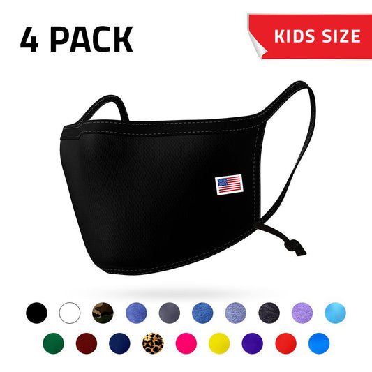 4 Pack Kids Size Face Masks Adjustable Double Layer Washable Reusable Made in USA-PACK A-
