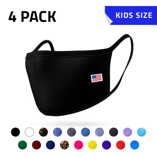 4 Pack Kids Size Face Masks Comfort Fit Double Layer Washable Reusable Made in USA-PACK A-