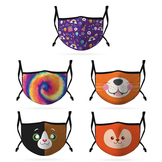 Cute Face Masks 3 / 5 Packs for Kids Child Adjustable Boys Girls Ages 3 to 9 Cotton Poly Washable Reusable 2 Layer Pocket Filter-Americana-3 Pack-