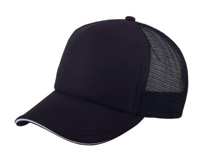 5 Panel Mesh Sandwich Bill Solid Two Tone Trucker Baseball Caps Hats No Sim-Black-