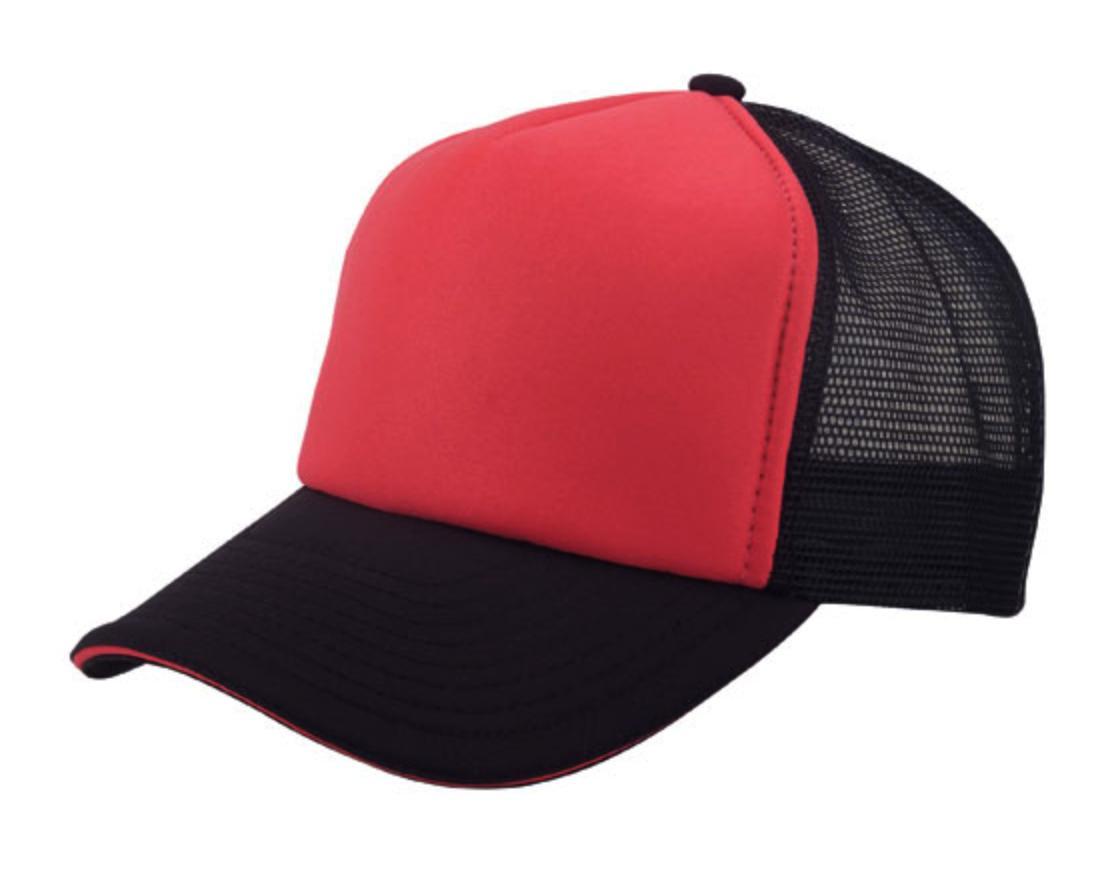 5 Panel Mesh Sandwich Bill Solid Two Tone Trucker Baseball Caps Hats No Sim-Black-