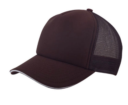 5 Panel Mesh Sandwich Bill Solid Two Tone Trucker Baseball Caps Hats No Sim-Black-