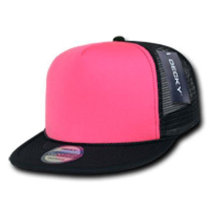 50 Lot Decky Foam Mesh Flat Bill Neon Trucker Hats Caps Two Tone Wholesale Lots-