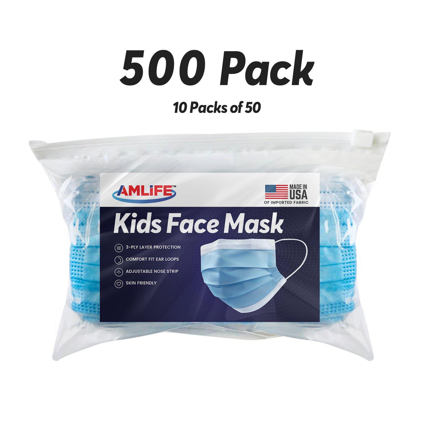 AMLIFE Kids Size Face Masks Youth Children Boys Girls Youth Mask Made in USA Imported Fabric-10 Pack-