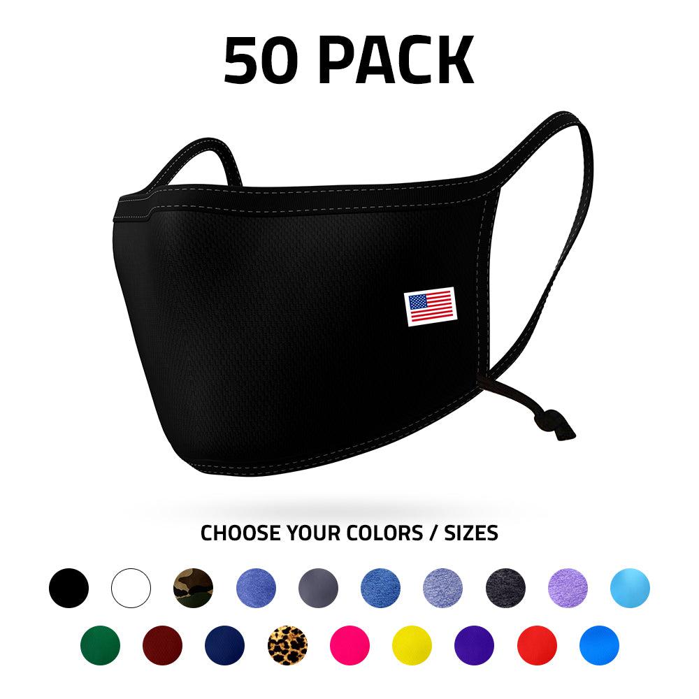 Face Masks Packs Adjustable Reusable Double Layer Washable Made in USA Wholesale Bulk-50 PACK-