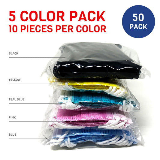 Amlife 50 Pack Disposable Face Masks 5 Colors 3-Ply - Made in USA with Imported Fabric-