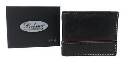 Belano RFID Blocking Real Leather Bifold Wallets for Cards ID with Box Men Women-Black - White Styled Trim-