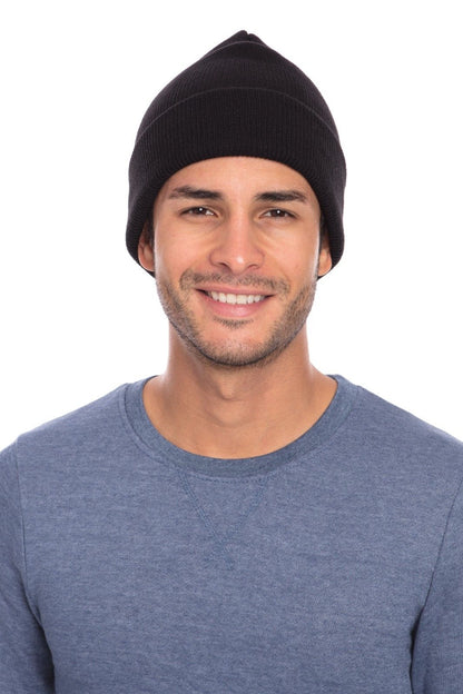 1 Dozen Casaba Warm Winter Beanies Hats Caps Men Women Toboggan Cuffed Knit Ski-Black-