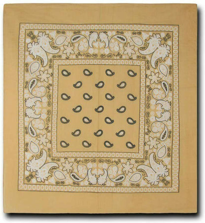 1 Dozen Pack Printed Bandanas 100% Cotton Cloth Scarf Wrap Face Mask Cover-Khakhi-