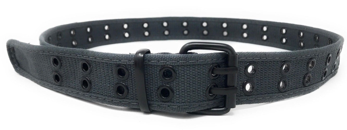 Casaba Canvas Belts Double Row 2 Holes Grommet Fabric Military Mens Women Unisex-Charcoal-Small (30"- 32")-