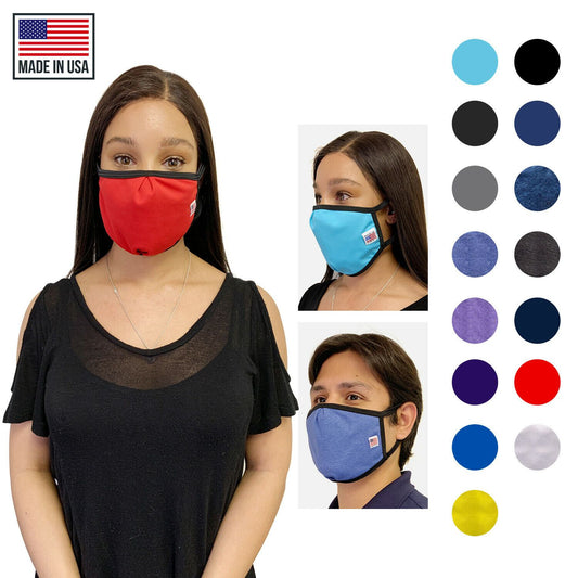 Made in USA Face Masks Mouth Nose Washable Reusable Double Layer Mask Cotton Cloth Blend-Black-