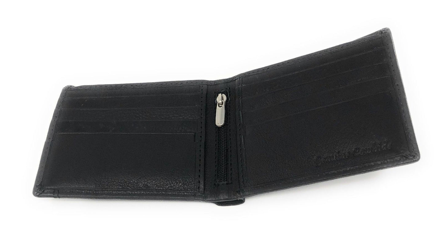 Casaba Genuine Leather Bifold Wallets Cash Slots ID Coin Key Pocket Mens Womens-Black (Double ID)-