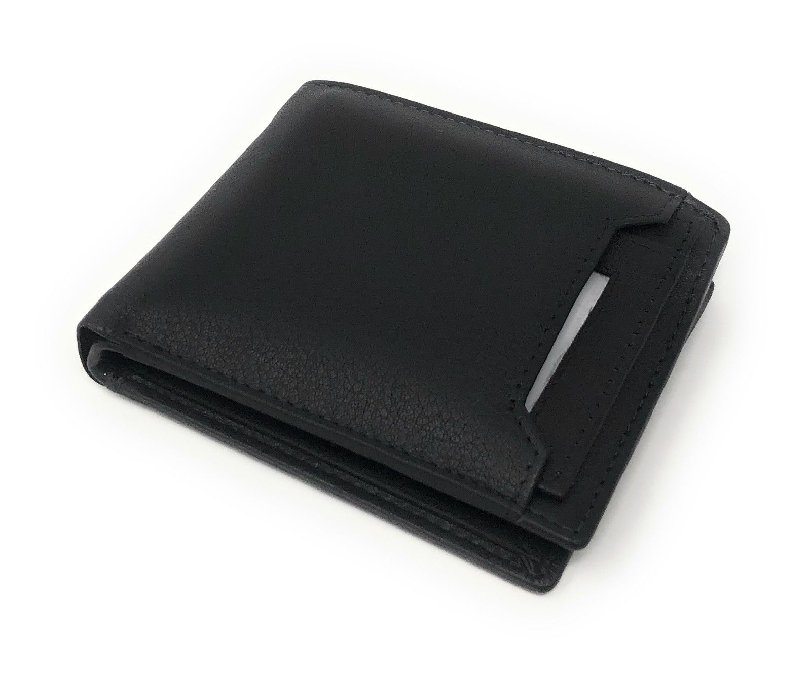 Casaba Genuine Leather Bifold Wallets Cash Slots ID Coin Key Pocket Mens Womens-Black (Double ID)-