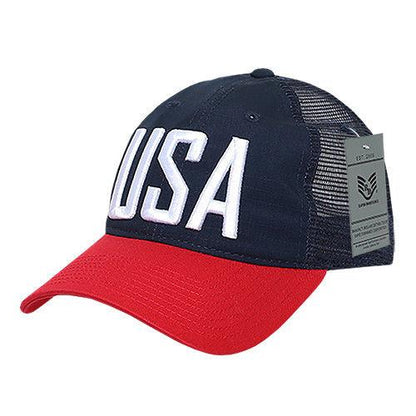 Rapid Dominance USA American Flag Text Ripstop 6 Panel Trucker Dad Caps Hats-USA-NAVY-