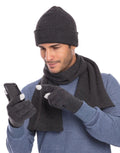 Casaba Winter 3 Piece Gift Set Beanie Hat Scarf Touchscreen Gloves Flat Knit for Men Women-Heather Charcoal-