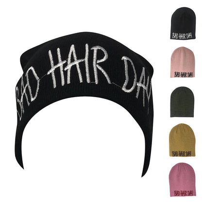 Casaba Warm Winter Beanies Bad Hair Day Embroidery Toboggan Caps Hats Men Women-Black-