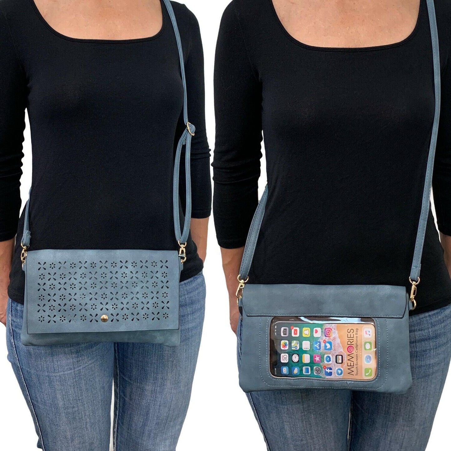 Empire Cove Floral Crossbody Bag with Clear Touchscreen Window Wallet Pouch Case-Black-