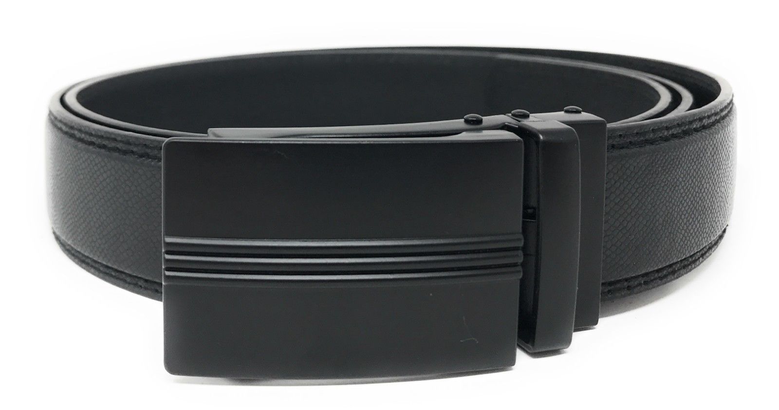 Leather Mens Ratchet Belt Sliding Adjustable Automatic Buckle Cut to Size-Black Diamond-