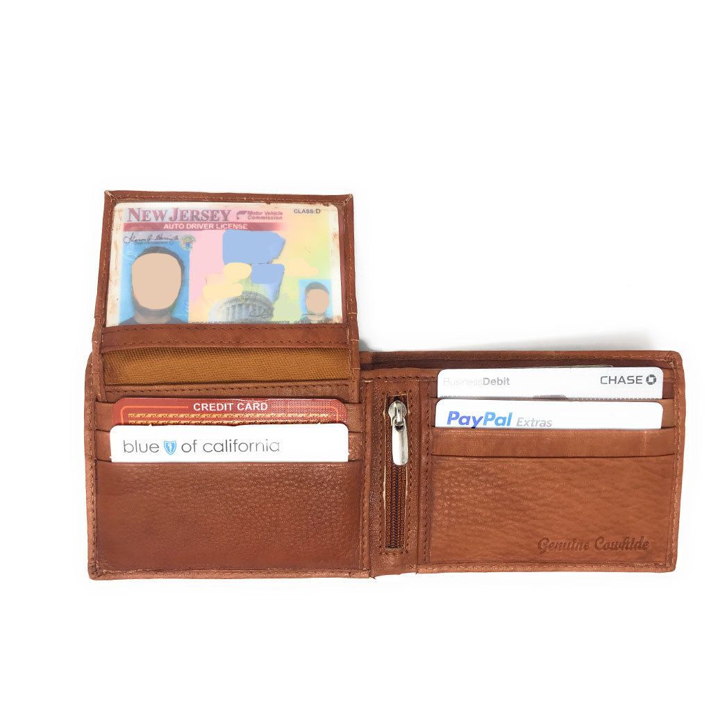 Casaba Genuine Leather Bifold Wallets Cash Slots ID Coin Key Pocket Mens Womens-Black (Double ID)-