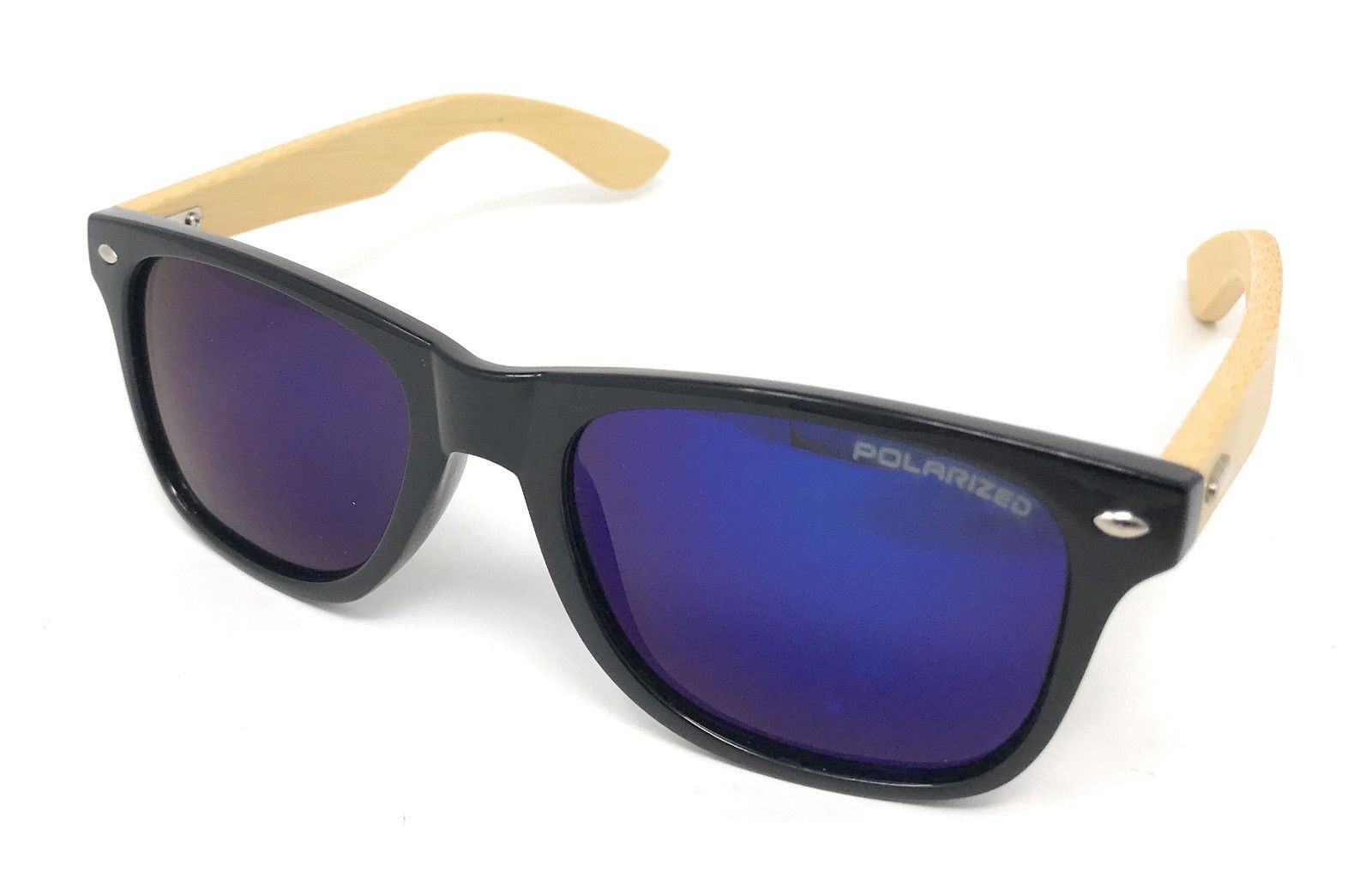 Polarized Sunglasses Classic Way Bamboo Mirror Mens Womens Teens-Black (lens) Black (frame)-