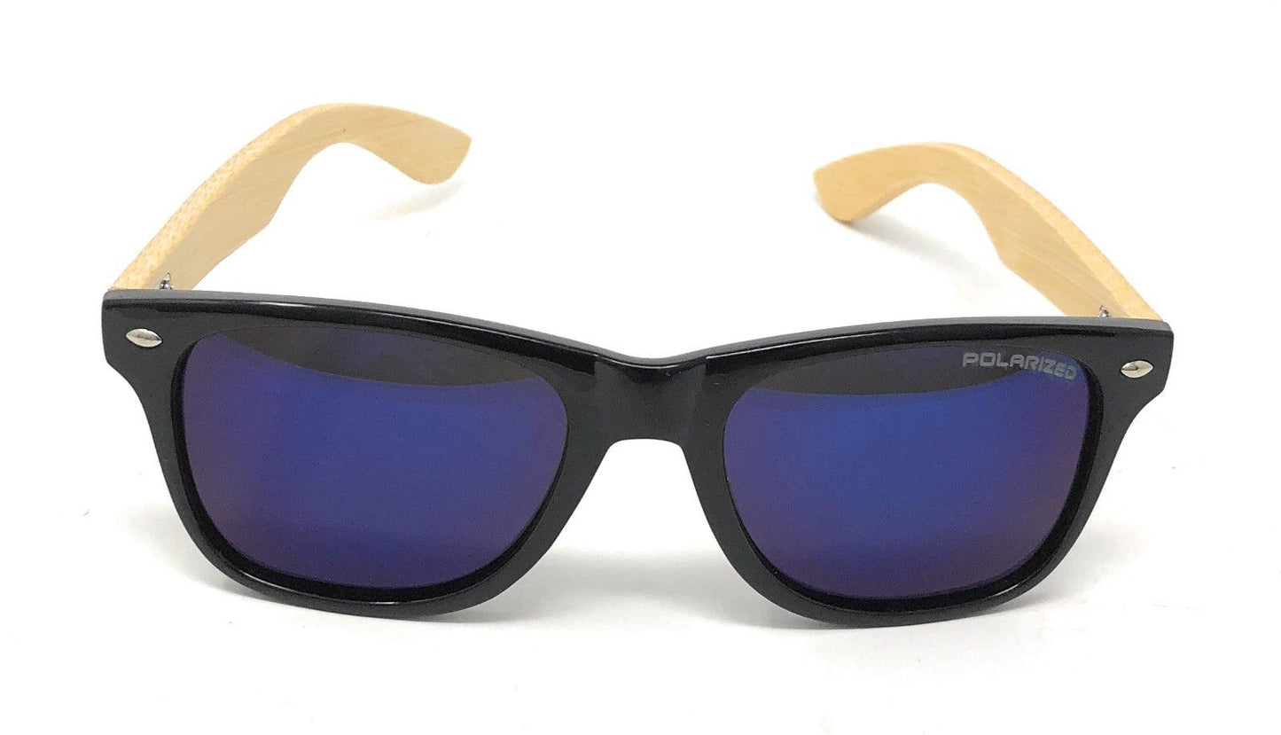 Classic Polarized Sunglasses Club Aviator Bamboo Sports Mirror Men's Women's-Blue Mirror / Light Bamboo-