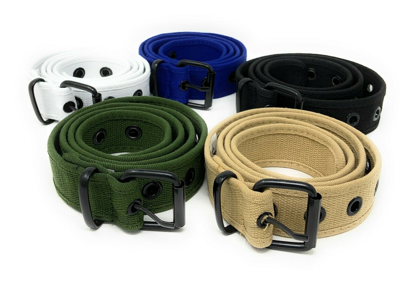 Casaba Canvas Belts Stylish 1 Hole Grommet Fabric Military Mens Women Unisex-Black-Small (30"- 32")-