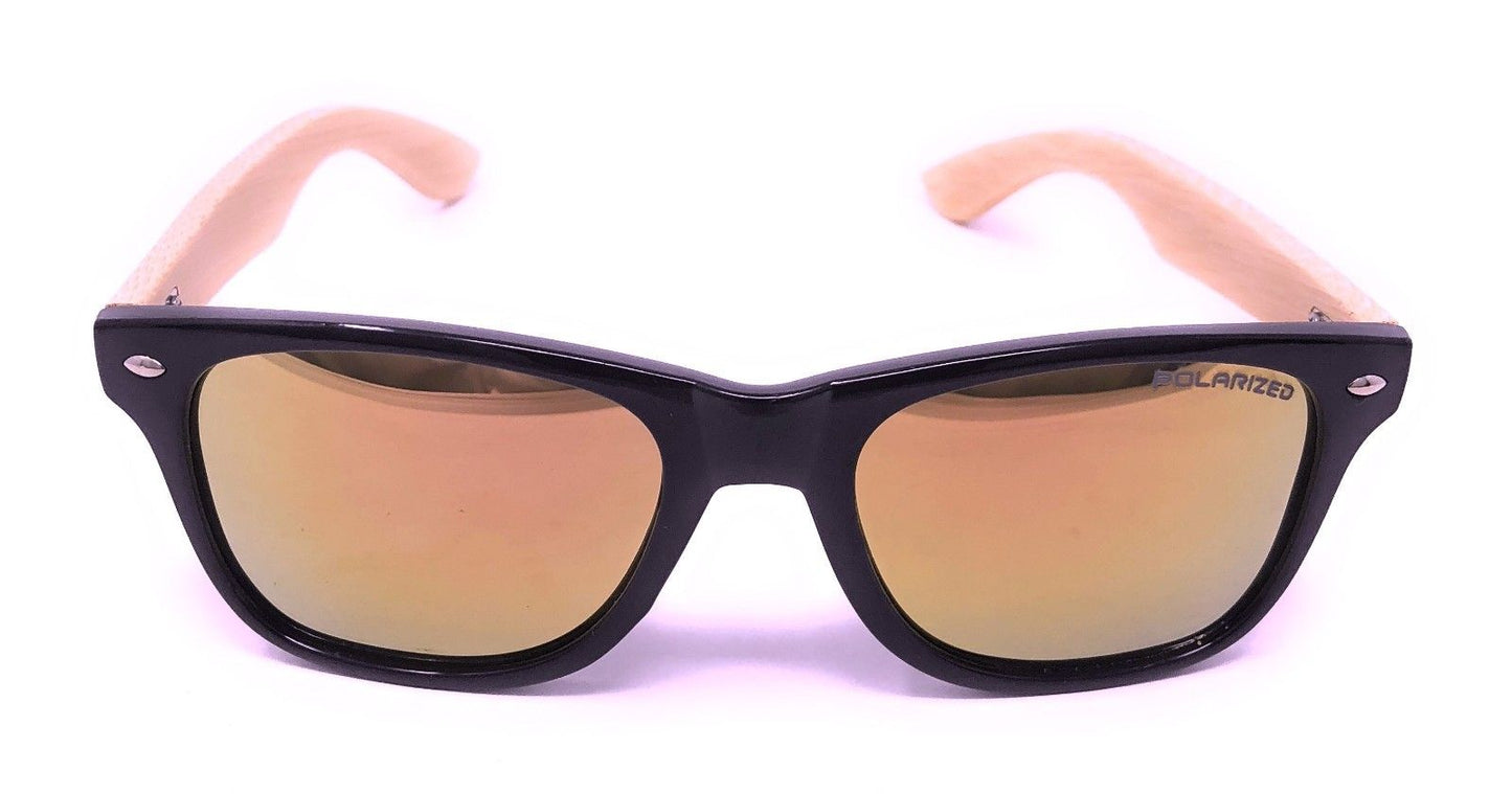 Polarized Sunglasses Classic Way Bamboo Mirror Mens Womens Teens-Black (lens) Black (frame)-