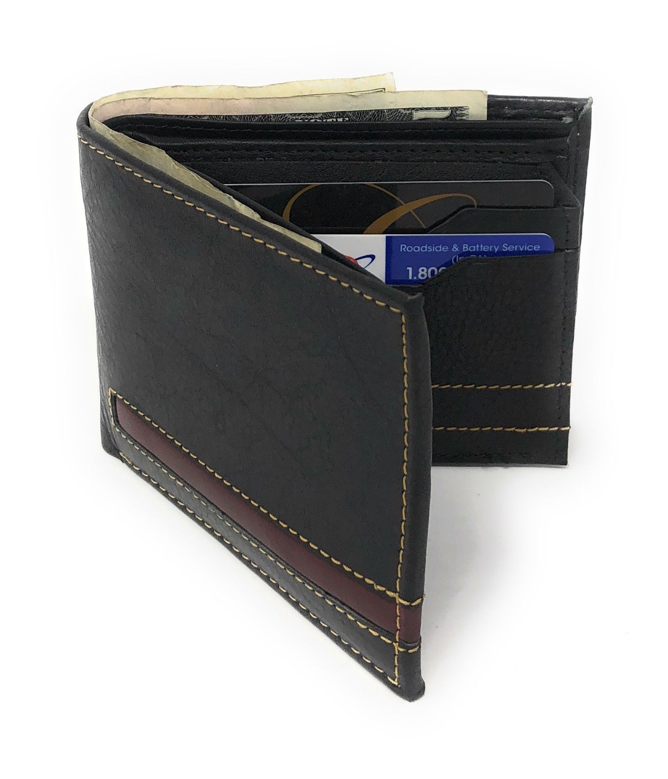 Casaba Genuine Leather Bifold Wallets Cash Slots ID Coin Key Pocket Mens Womens-Black (Double ID)-